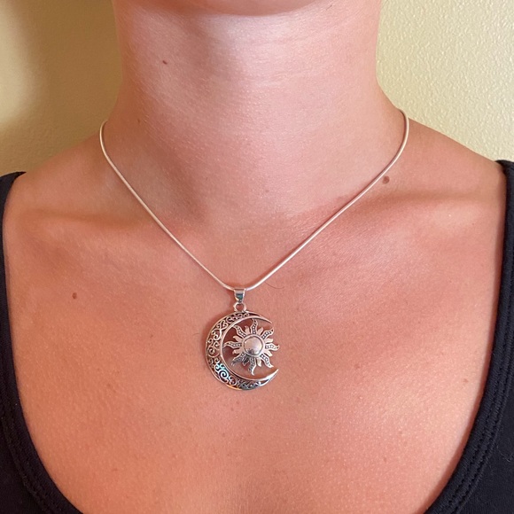 Sterling Silver Moon & Sun Necklace - Picture 13 of 16